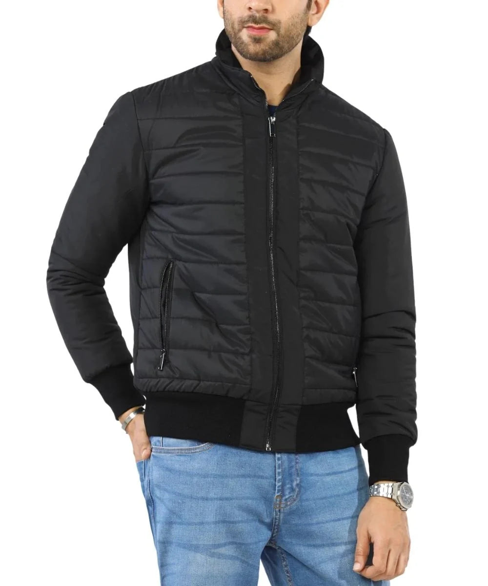 Mens Black Puffer Bomber Jacket