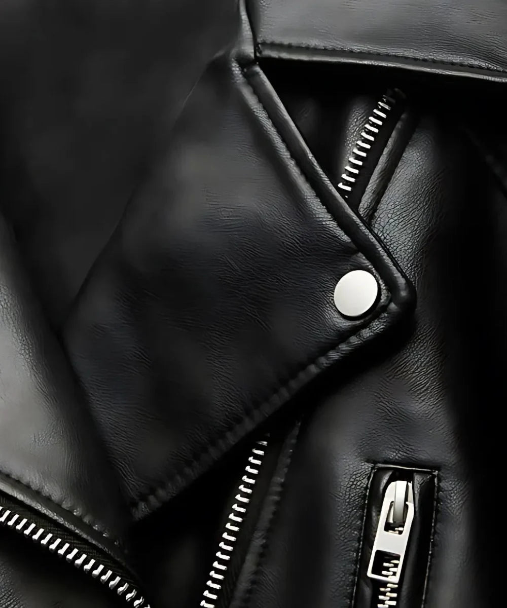 Black Cropped Leather Bomber Jacket Womens 