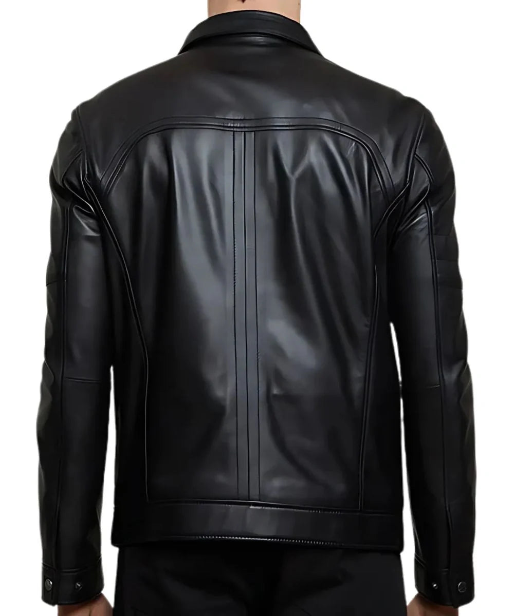 Black Motorcycle Slim Fit Leather Bomber Jacket Mens 