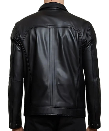 Black Motorcycle Slim Fit Leather Bomber Jacket Mens 