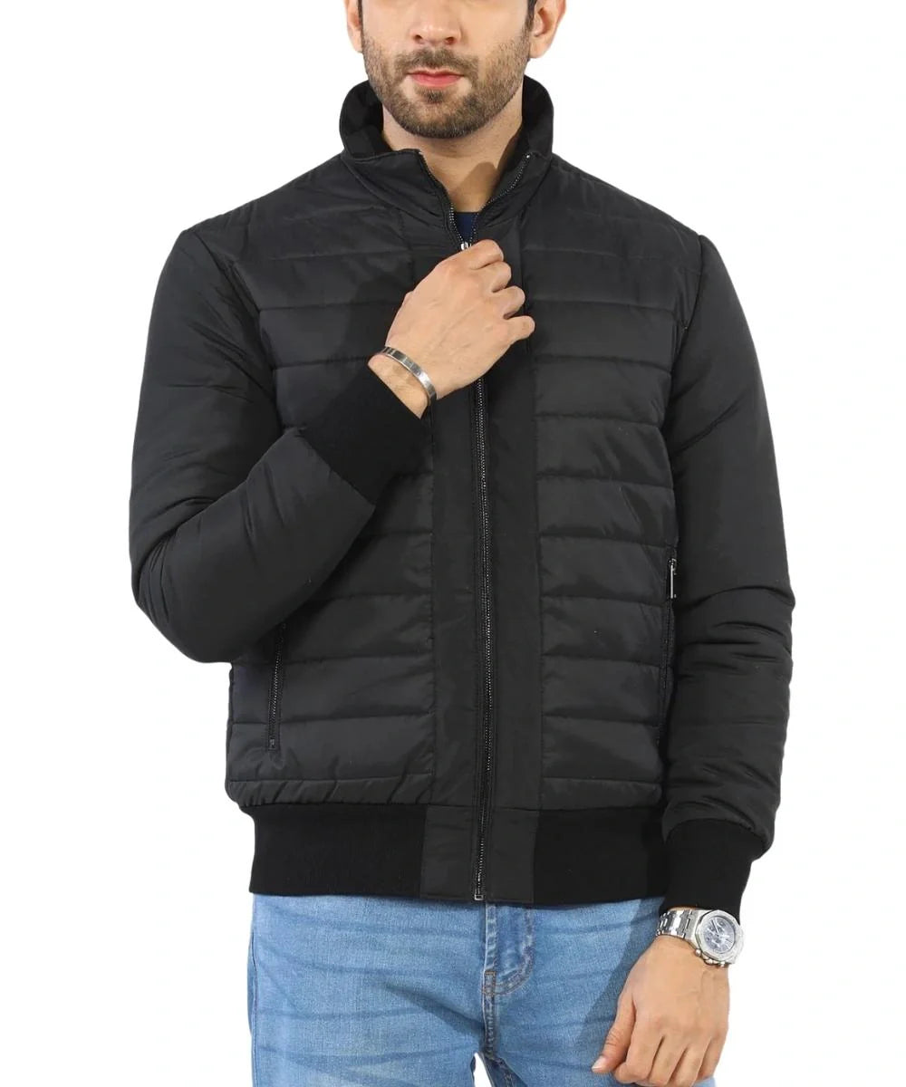 Black Puffer Bomber Jacket For Men