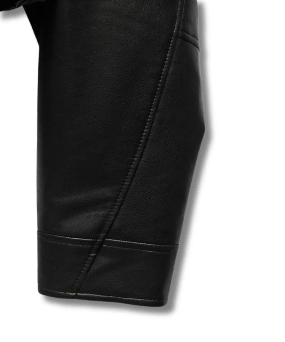 Cropped Black Leather Bomber Jacket For Women