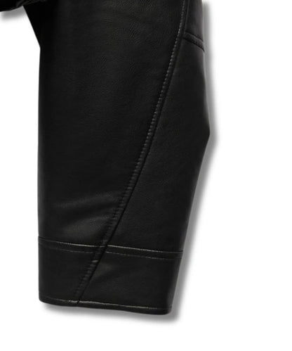 Cropped Black Leather Bomber Jacket For Women
