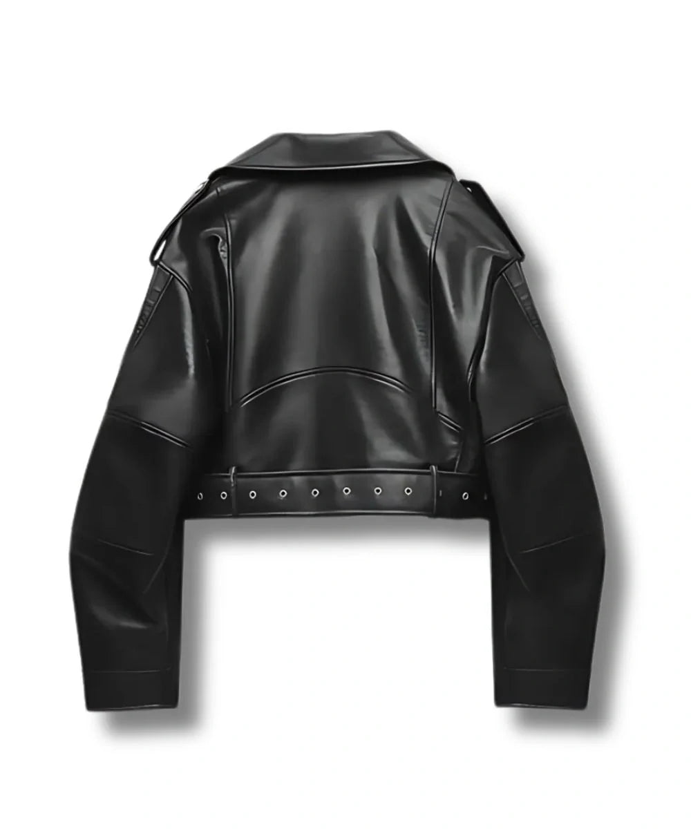 Cropped Black Leather Bomber Jacket Womens 