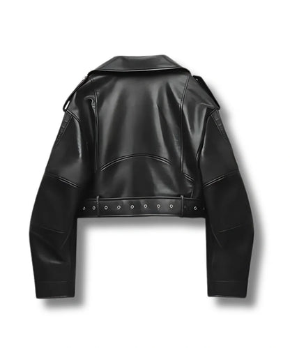 Cropped Black Leather Bomber Jacket Womens 