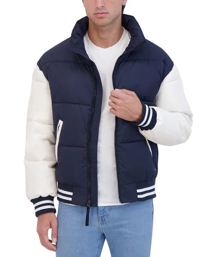 Men's Blue & White Varsity Puffer Jacket
