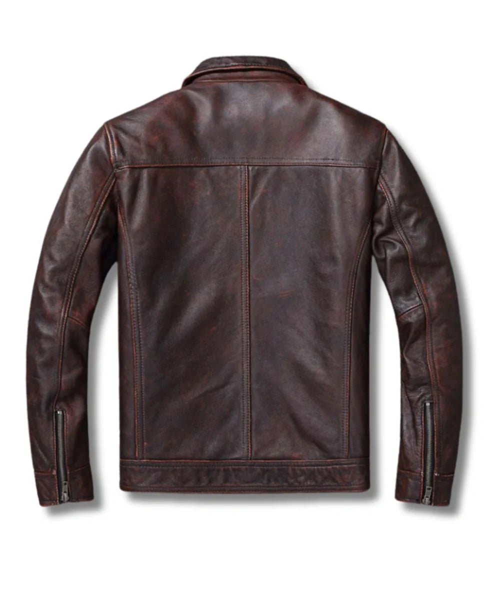 Men's Biker Leather Bomber Dark Brown Jacket 