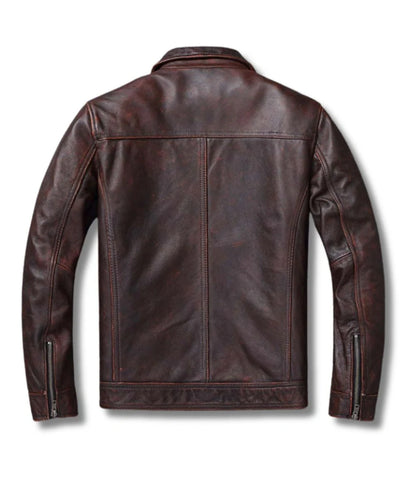 Men's Biker Leather Bomber Dark Brown Jacket 