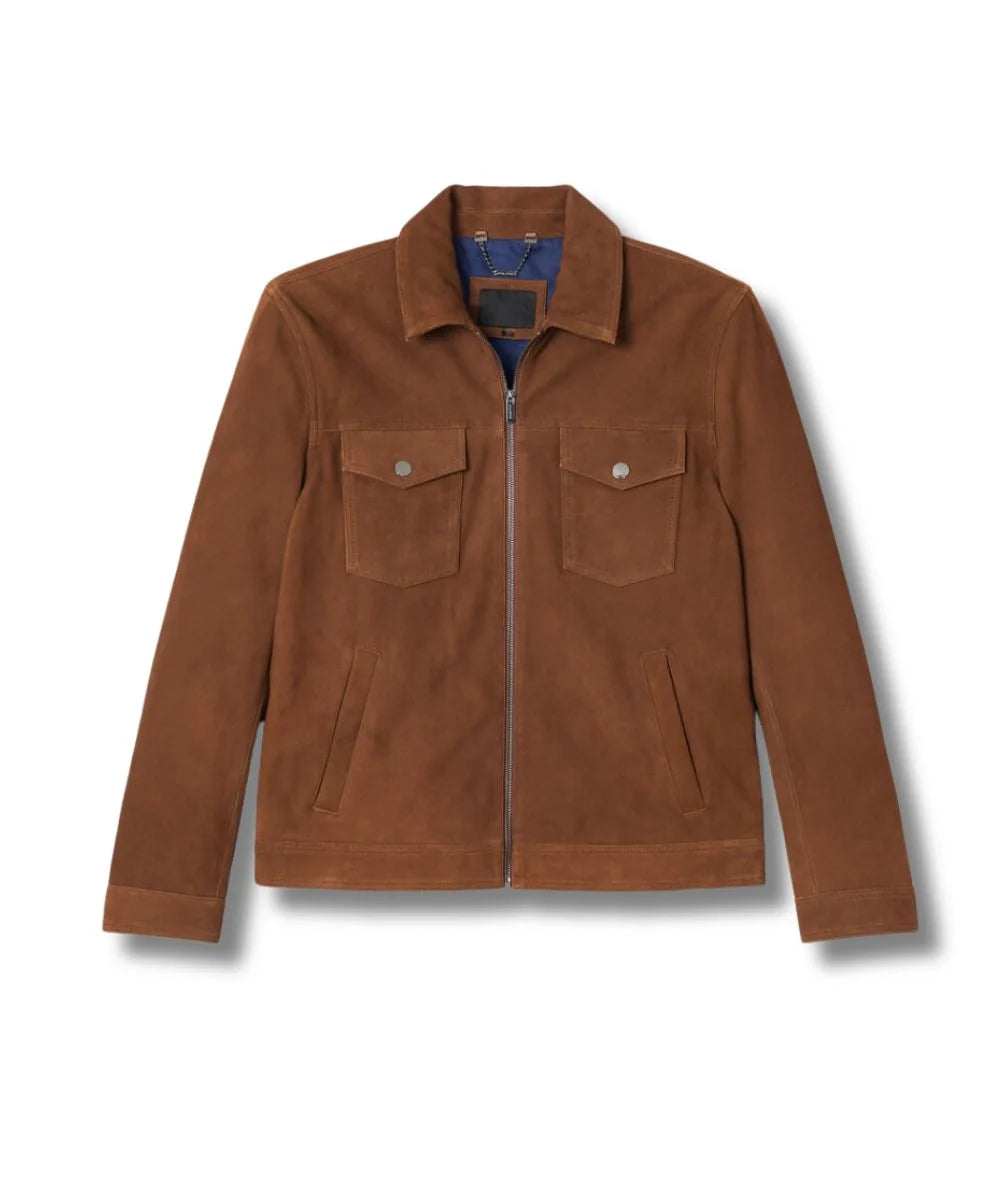 Men's Suede Tan Leather Bomber Jacket 