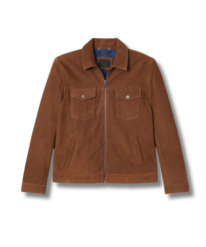 Men's Suede Tan Leather Bomber Jacket 