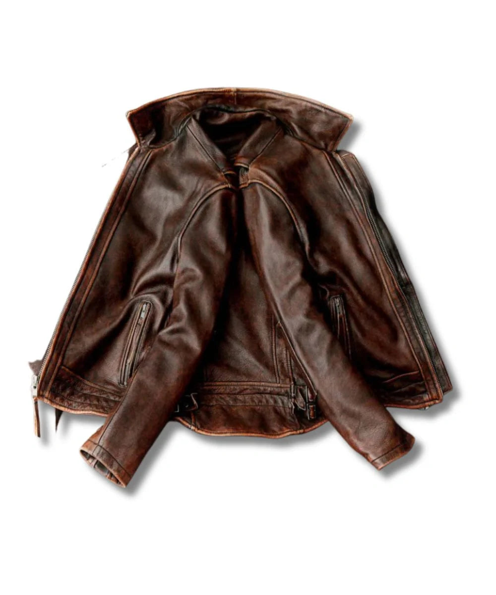 Mens Brown Plain Bomber Leather Jacket