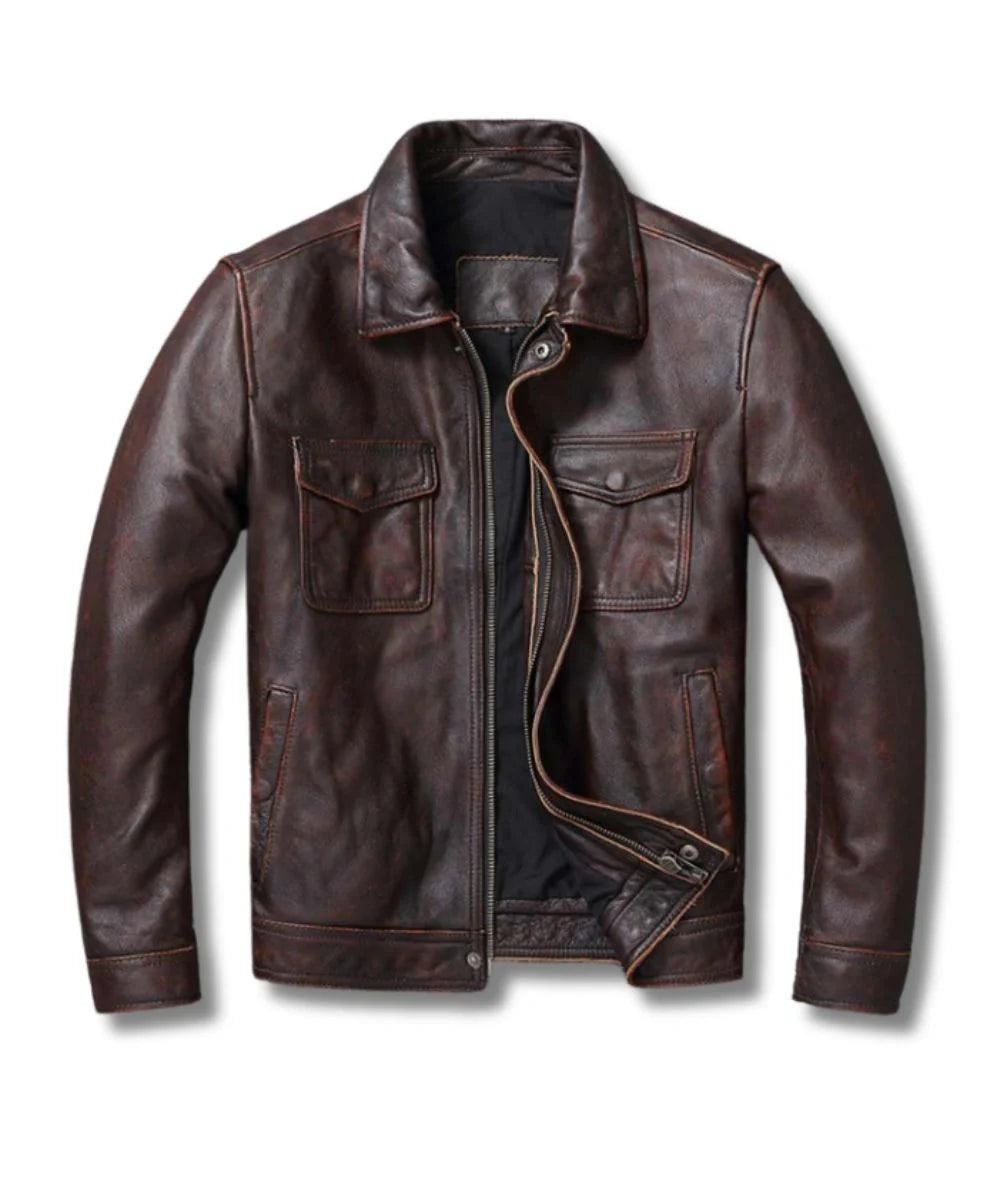 Mens Dark Brown Biker Leather Bomber Jacket