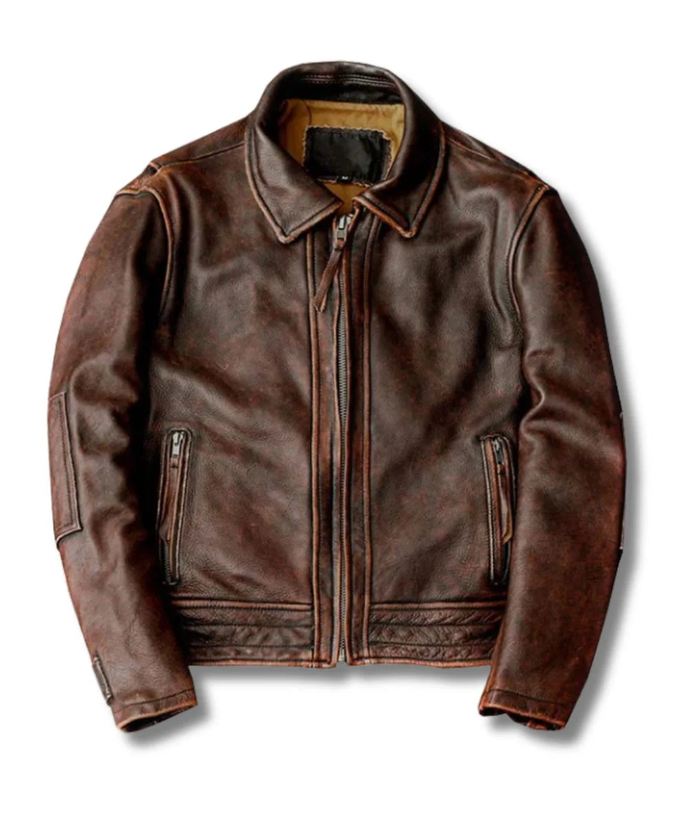 Mens Plain Brown Bomber Leather Jacket