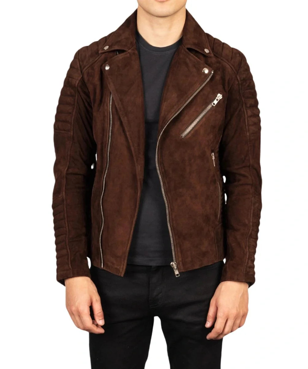 Mens Suede Biker Dark Brown Leather Jacket