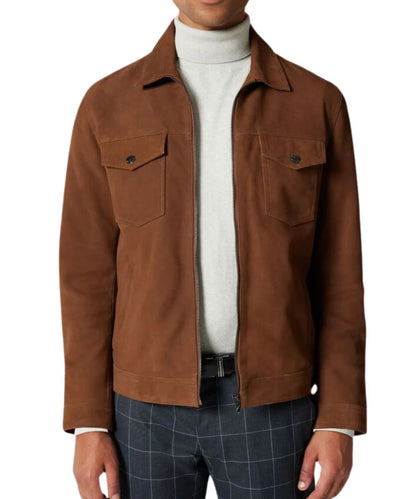 Mens Tan Suede Leather Bomber Jacket