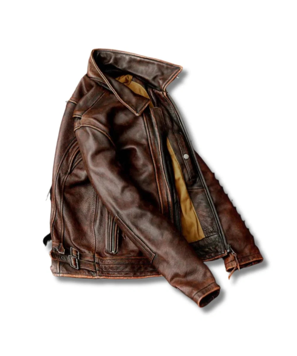 Plain Brown Bomber Leather Jacket For Men