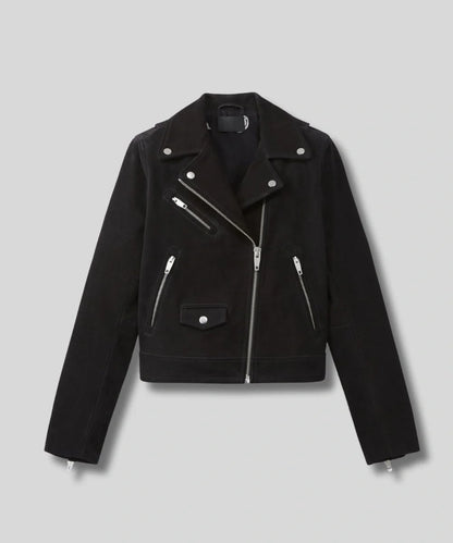 Suede Biker Black Leather Bomber Jacket For Women