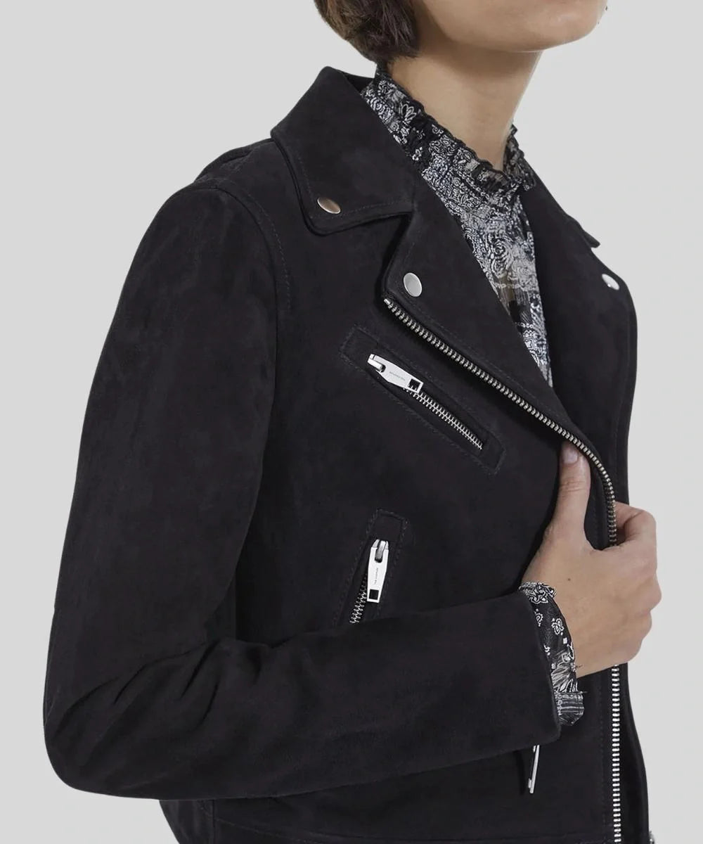 Suede Biker Black Leather Bomber Jacket Womens 
