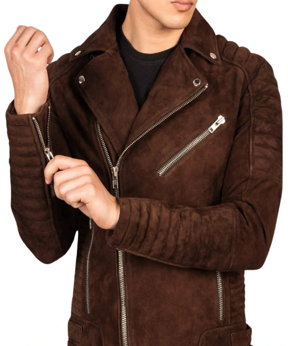 Suede Biker Dark Brown Leather Jacket For Men