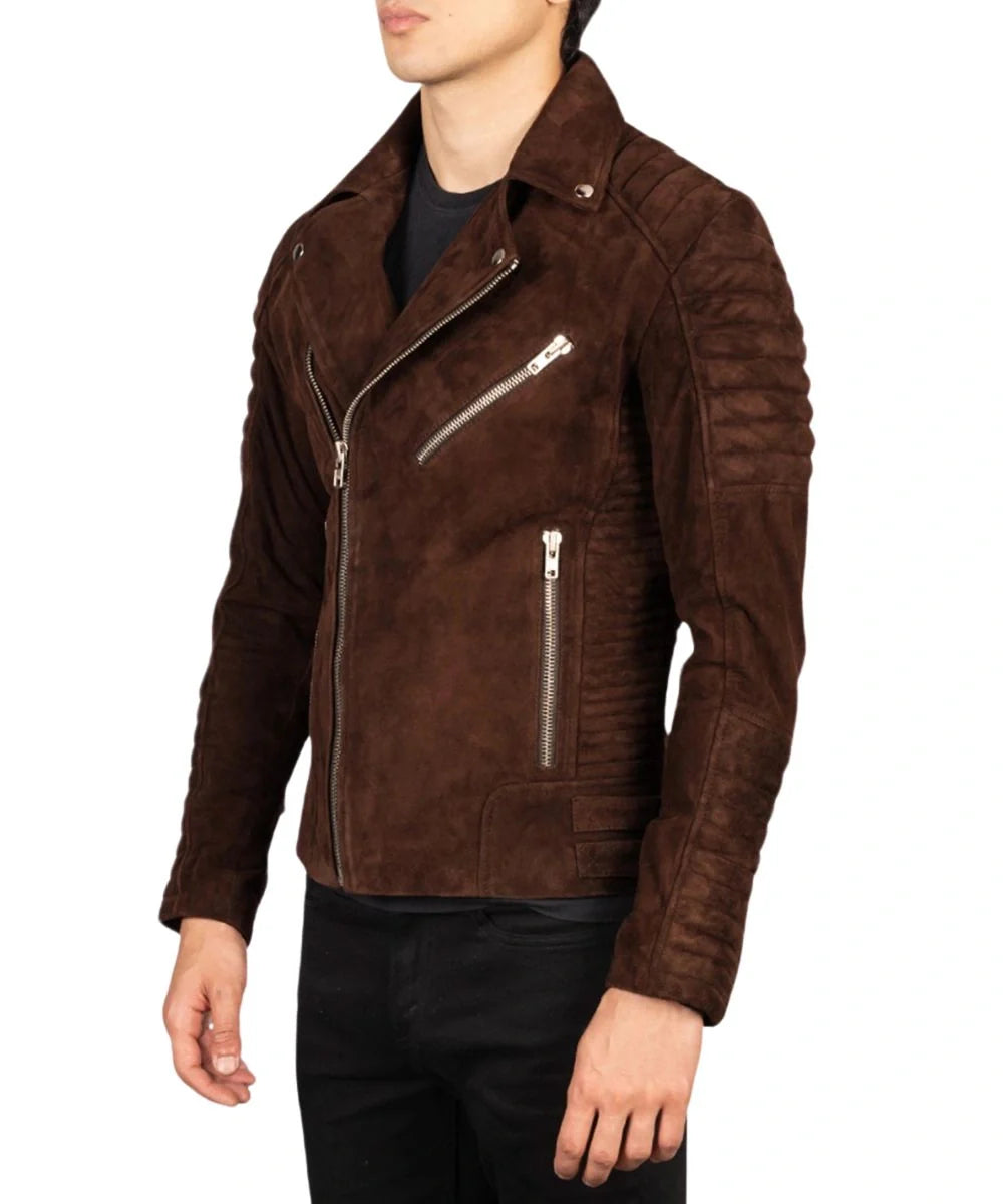 Suede Biker Dark Brown Leather Jacket Mens
