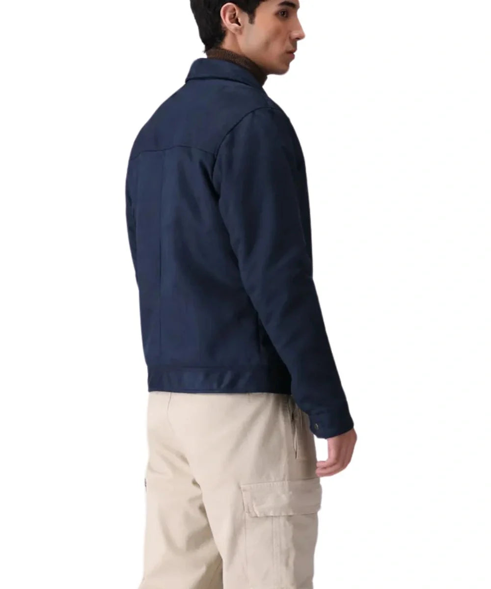 Suede Dark Blue Leather Bomber Jacket Mens