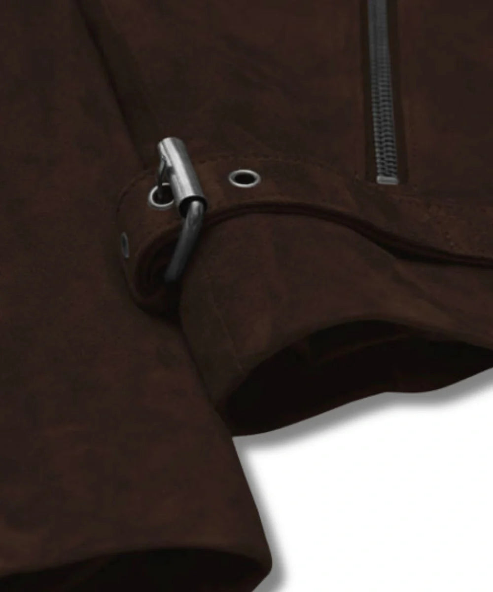 Suede Dark Brown Biker Leather Bomber Jacket For Women