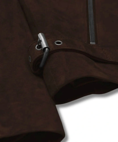 Suede Dark Brown Biker Leather Bomber Jacket For Women