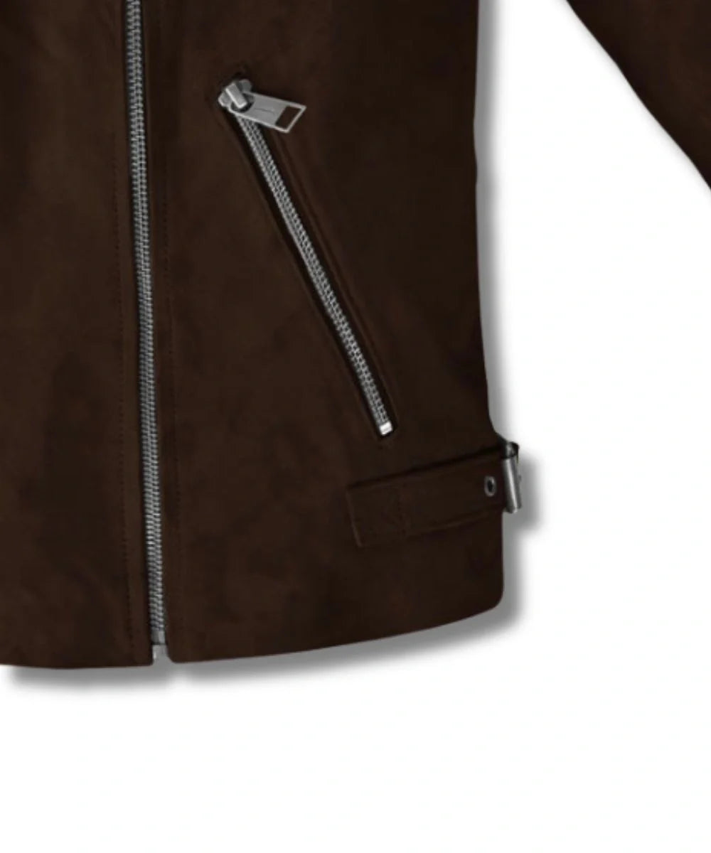 Suede Dark Brown Biker Leather Bomber Jacket Womens