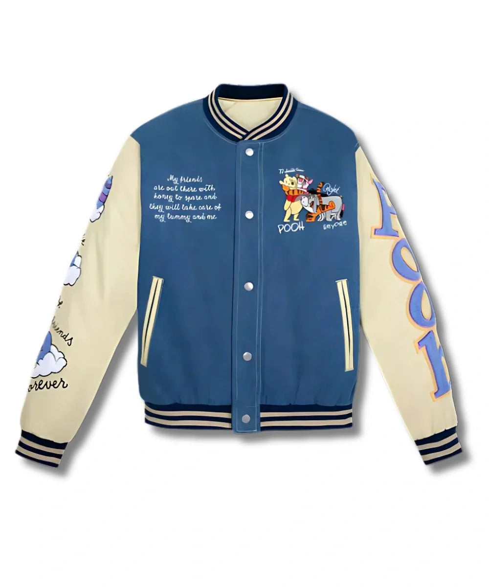 Vintage Disney Winnie The Pooh Denim Varsity Bomber Jacket 