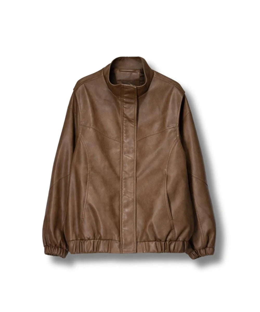 Women's Brown Oversized Faux Leather Jacket 