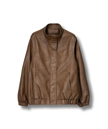 Women's Brown Oversized Faux Leather Jacket 