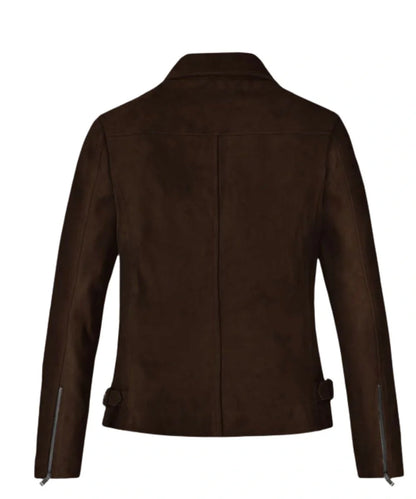 Women's Suede Biker Leather Bomber Jacket Dark Brown 