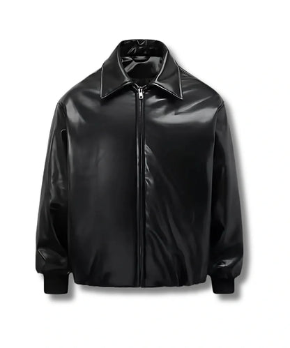 Womens Black Oversized Leather Bomber Jacket