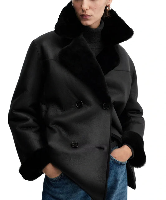 Womens Black Shearling Lined Leather Jacket