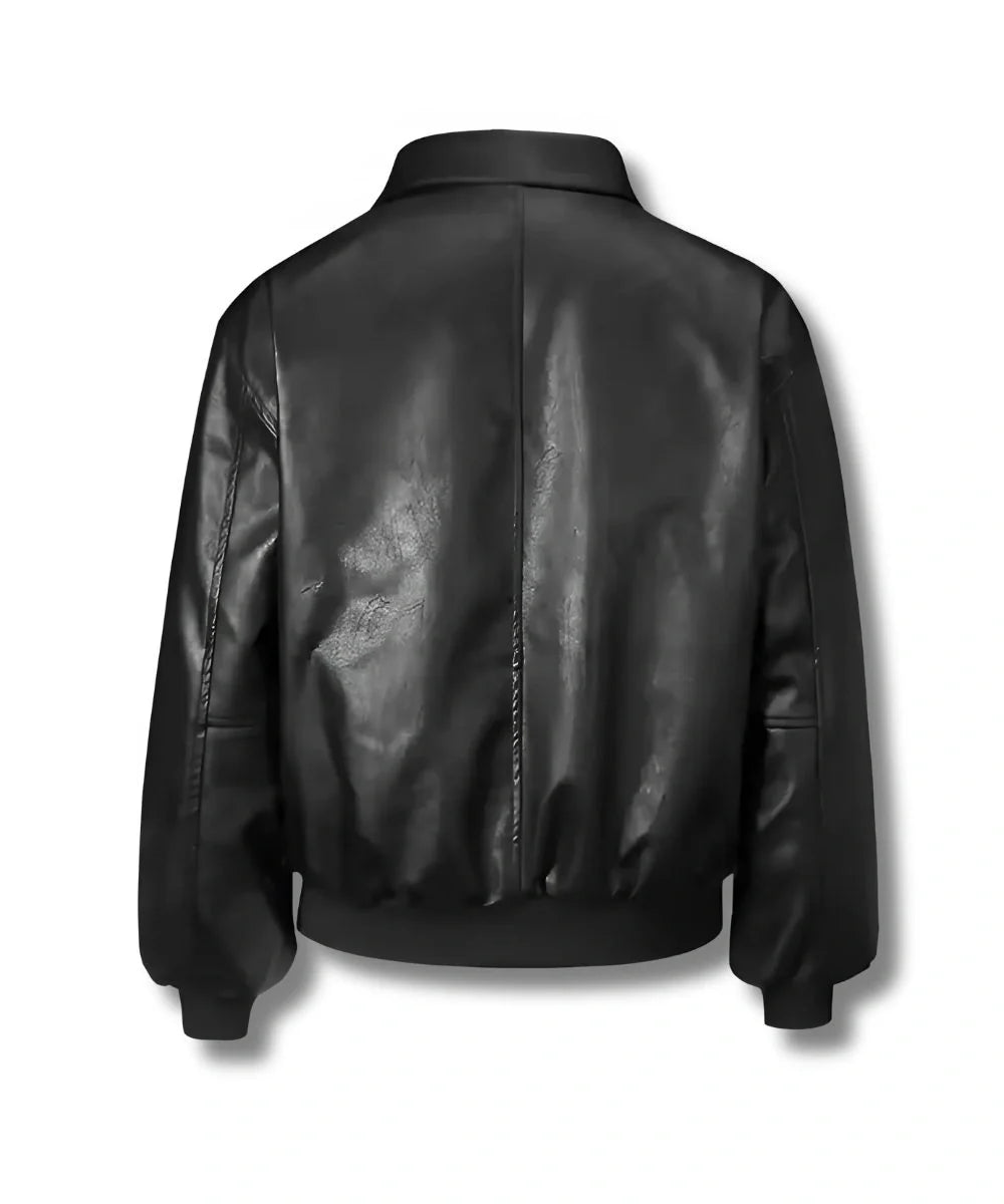 Womens Oversized Leather Bomber Jacket Black 