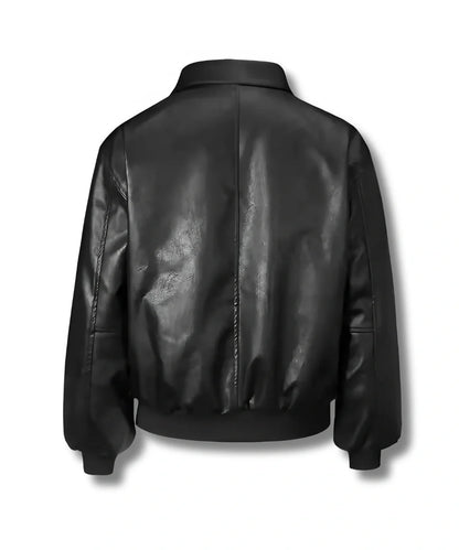 Womens Oversized Leather Bomber Jacket Black 