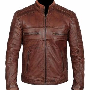 Men Brown Distressed Leather Jacket