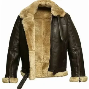 FUR Aviator Flying Pilot brown Bomber Leather Jacket