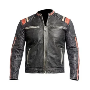 Men Cafe Racer Motorcycle Leather Jacket