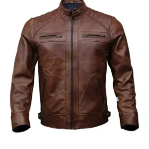 Men Genuine Cowhide Quilted Biker Leather Jacket