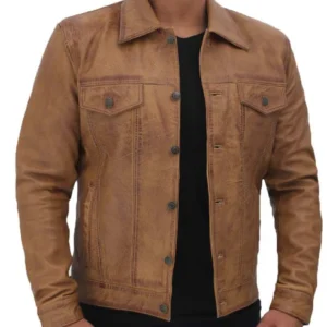 Men's Fernando Camel Trucker Leather Jacket