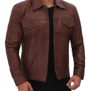 Men's Fernando Brown Leather Trucker Jacket