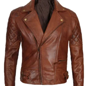 Frisco Cognac Quilted Motorcycle Leather Jacket