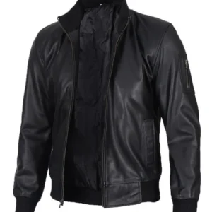 Men's Black Cowhide Leather Bomber Jacket