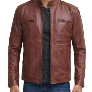 Brown Cafe Racer Motorcycle Leather Jacket For Men