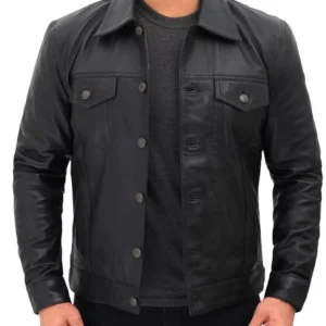 Men's Blingsoul Vintage Real Lambskin Trucker Leather Jacket