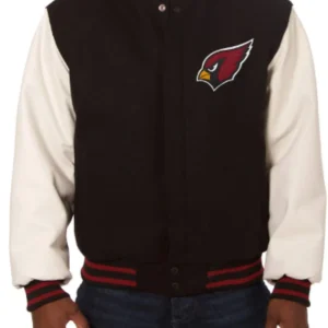 Arizona Cardinals Domestic Two-Tone Black-White Leather Varsity Jacket