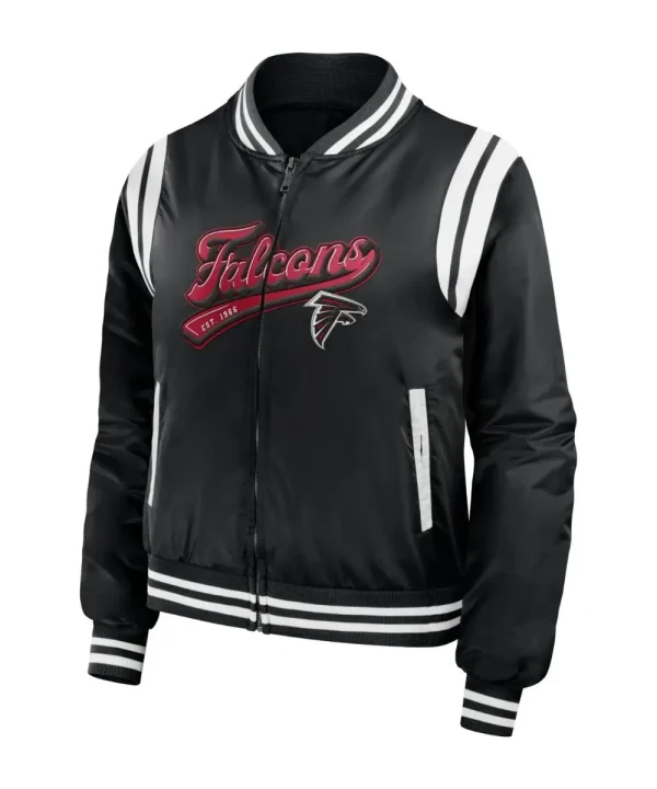 Atlanta Falcons Women Black Bomber Varsity Jacket