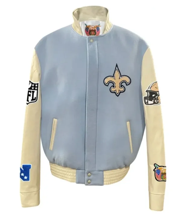 Cream & Blue New Orleans Saints Varsity Jacket