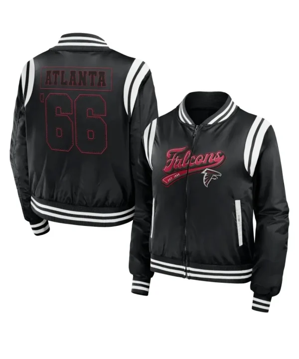 Falcons Women Black Bomber Varsity Jacket